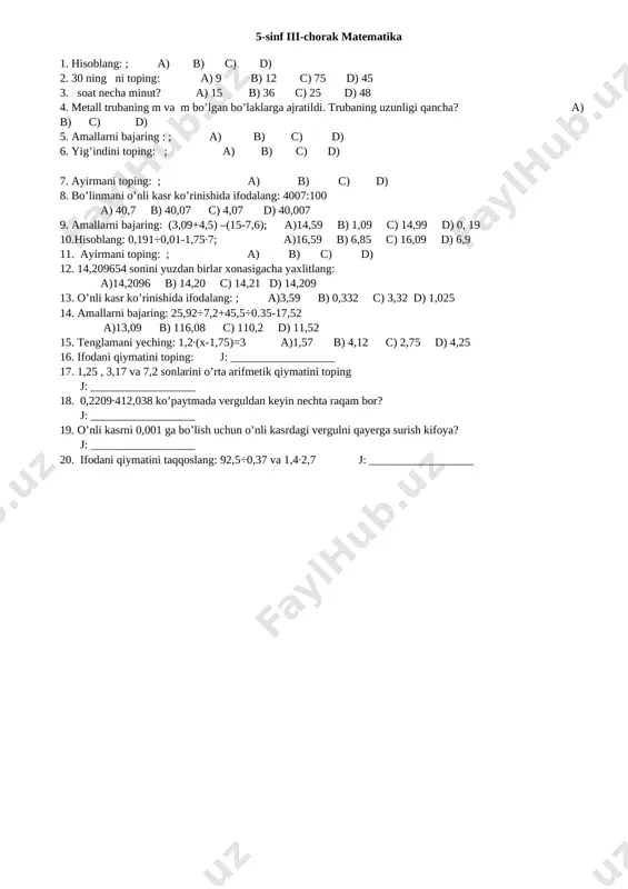5-sinf 3-chorak 2 var — DOCX