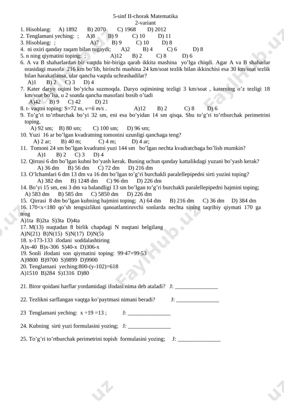 5-sinf 2-chorak 2 var — DOCX