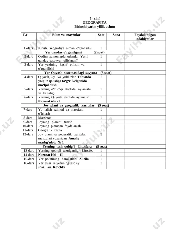 5 - sinf geografiya — DOCX