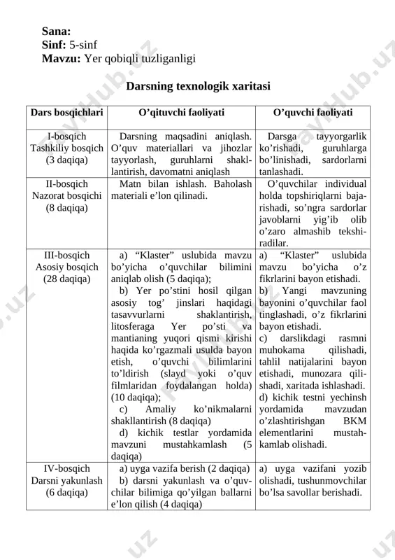 5-sinf yerning qobiqli tuzilganligi — DOC
