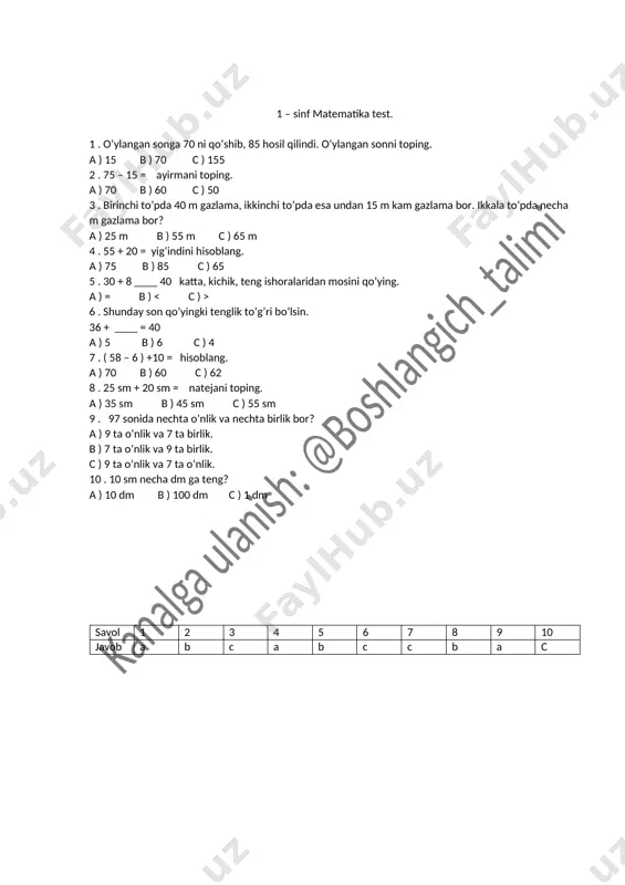 1 - sinf matematika test. 2 n — DOCX