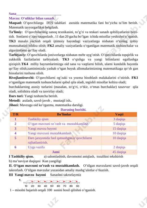 1-sinf matematika iii-chorak — DOCX