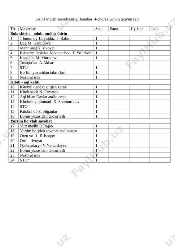 3-sinf reja 4-chorak — DOCX