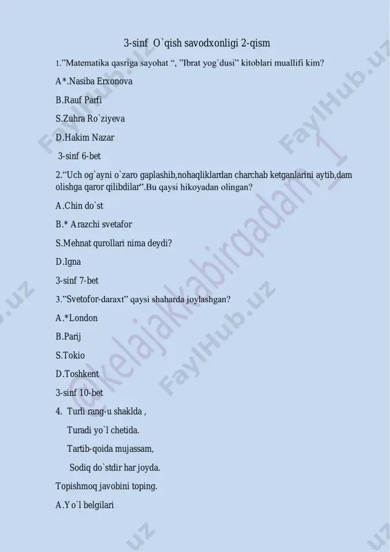 3-sinf o`qish savodxonligi xolisxon — PDF