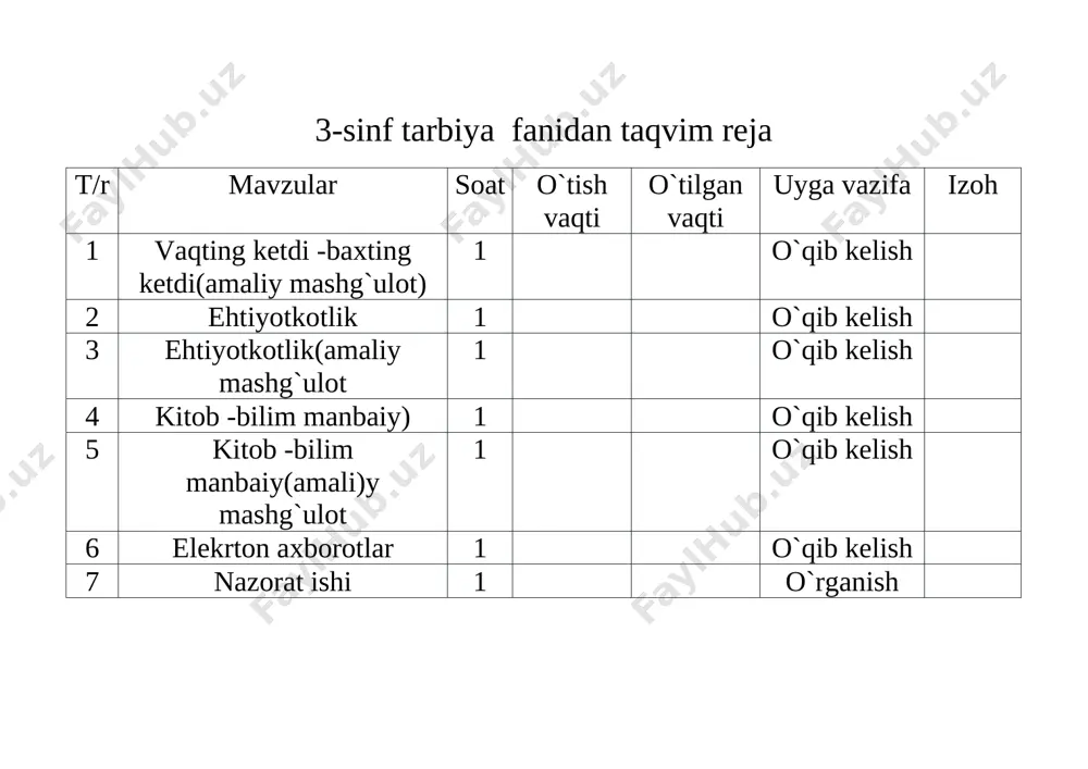 3-sinf tarbiya — DOCX