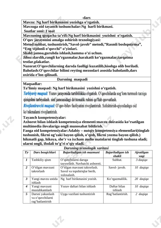 1-sinf yozuv kom-iya yillik konspekt — DOCX