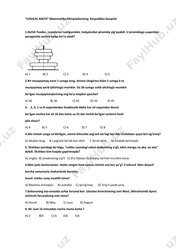 1, 2 va 3 sinflar uchun savollar — PDF