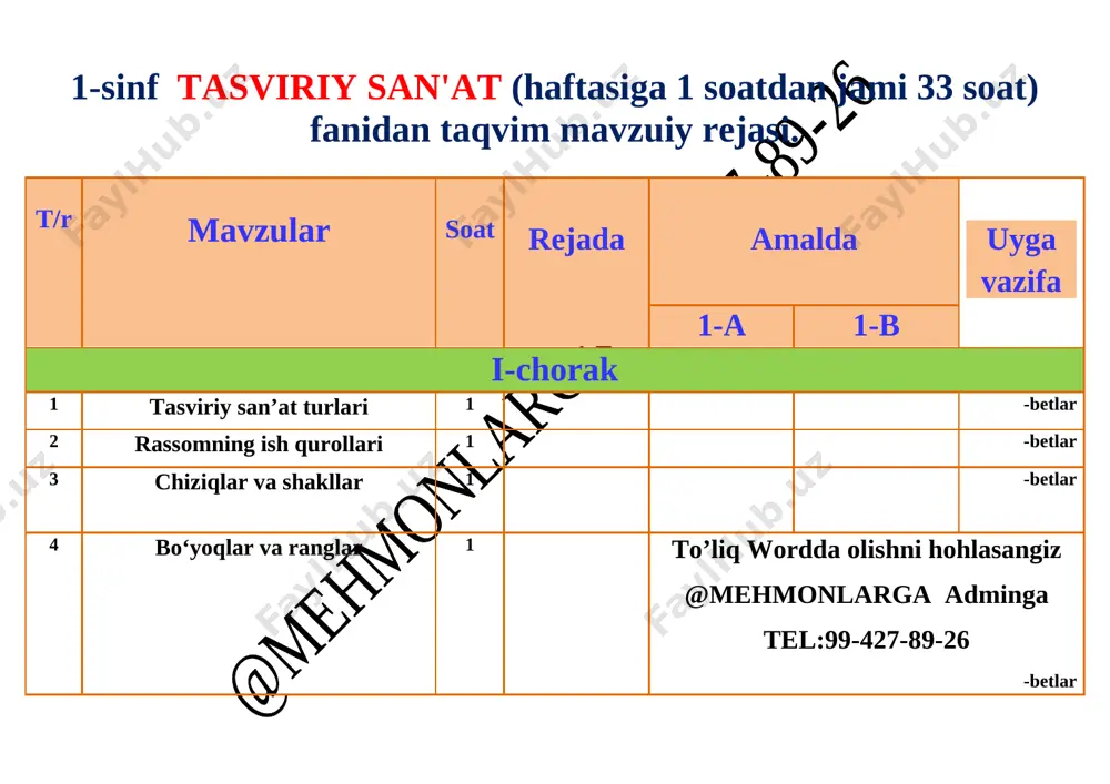 1-2-3-4 tasviriy sanat ish reja 2021 — DOCX