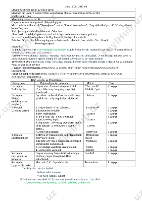 1-sinf odobnoma 2,3,4 chorak — DOCX