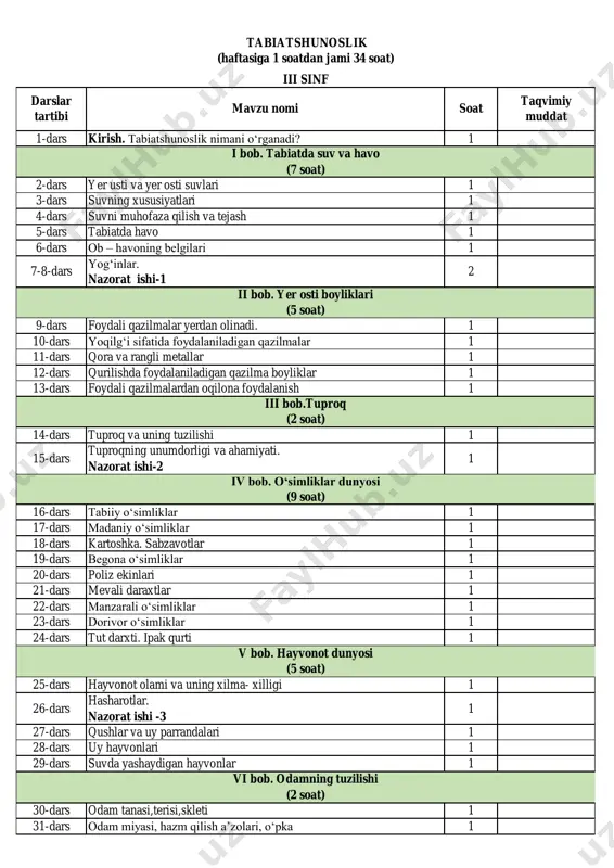 3-sinf tabiatshunoslik — PDF