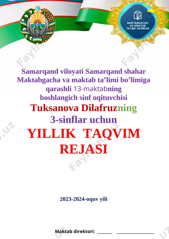 3- sinf ish rejalari 2023-2024 ayam — DOCX