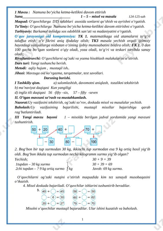 1-sinf matematika iv chorak — DOC