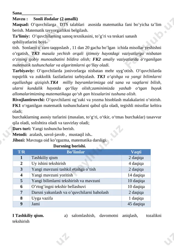 1-matematika 4-chorak konspekt 2019-2020 — DOCX