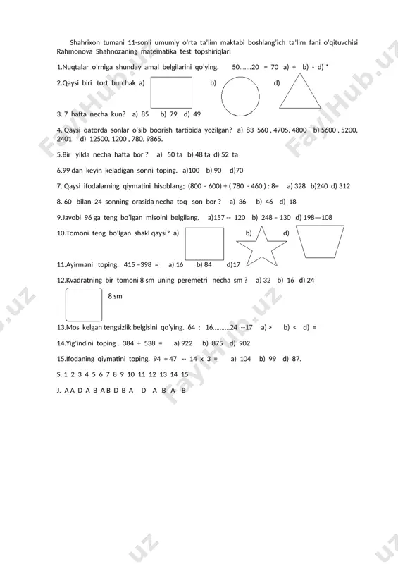 boshlangich pisa test3 — DOCX