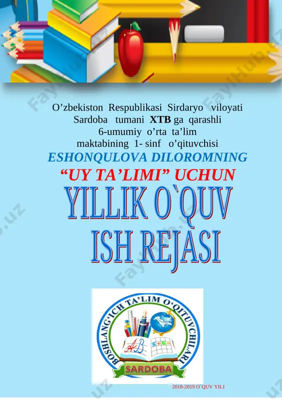 1-sinf uchun yillik ish reja. absatova guzal — DOC