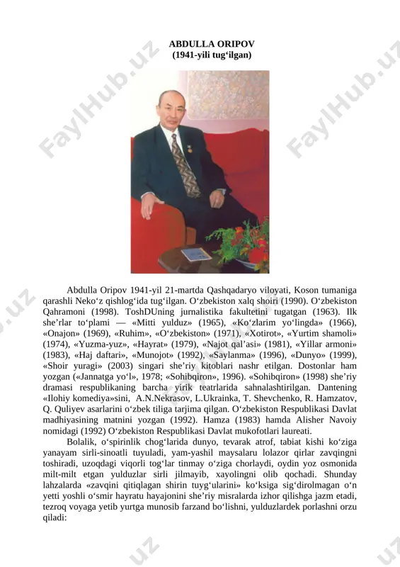 abdulla oripov hayoti va ijodi haqida referat — DOCX