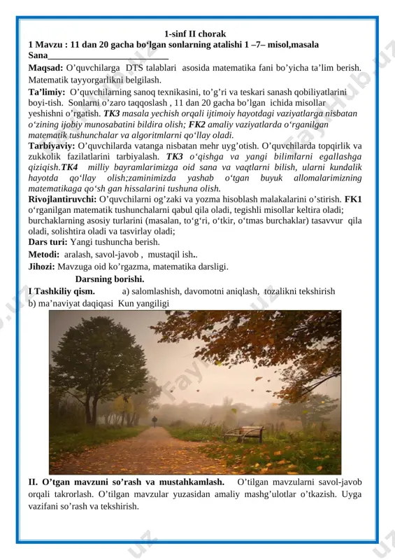 1-sinf matematika ii-chorak — DOCX