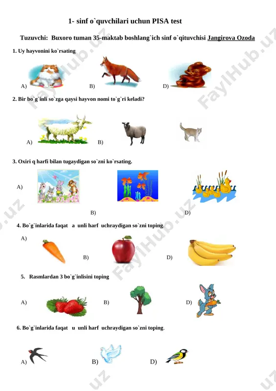 pisa test 1-sinf — DOCX