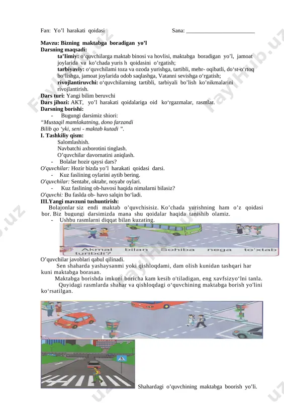 yo'l harakati dars ishlanmasi — DOCX