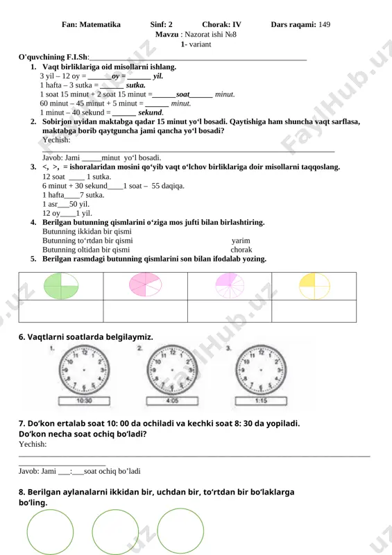 8-nazorat ishi_savollar varaqasi matematika — DOCX