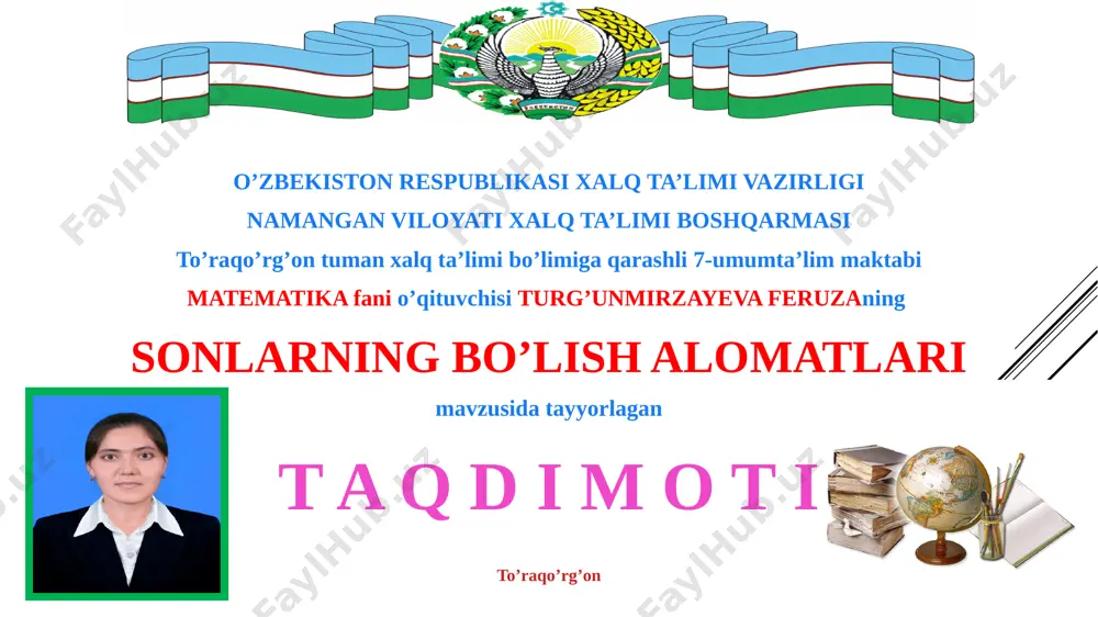 turg'unmirzayeva f sonlarning bo'linish alomatlari — PPTX