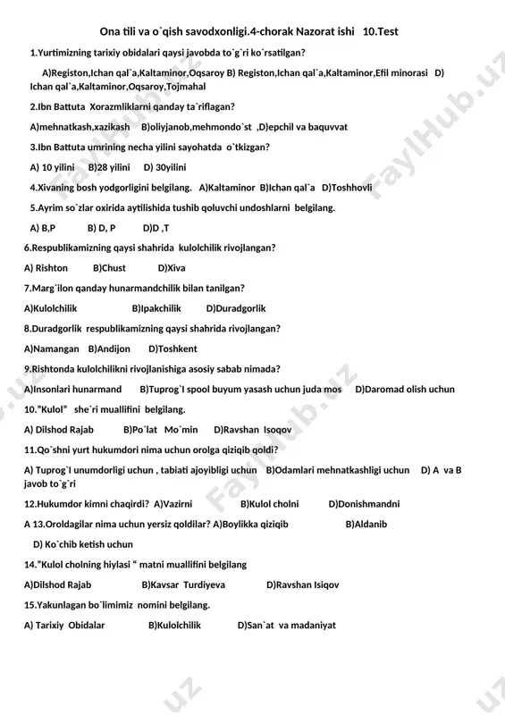 3-s.nazorat ishi.test.4-chorak — DOCX