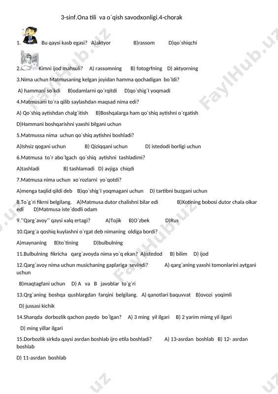 3-s.ona tili va o`.s va matematika. 4-chorak — DOCX