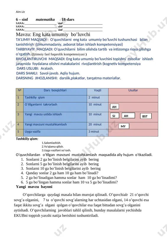 6_sinf._matematika_fanidan_konspekt — DOCX