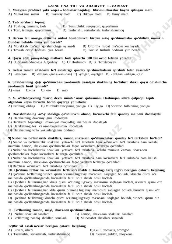 6-sinf-ona-tili-test — DOCX