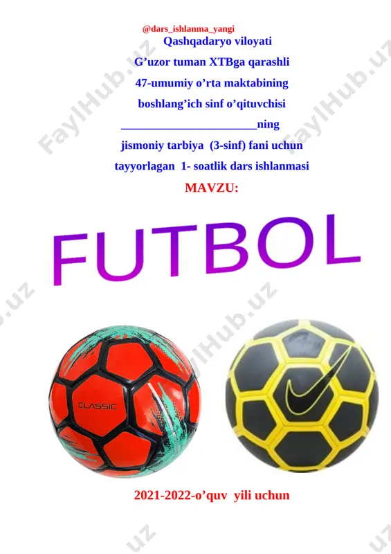 3-sinf jismoniy tarbiya futbol — DOCX