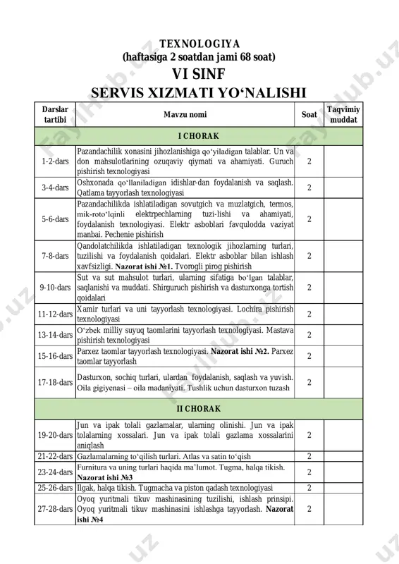 6-sinf 2-yo'nalish (o‘g‘il bolalar) texnologiya — PDF