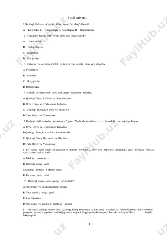 6-sinf 100 test tarix 16 maktab — DOCX
