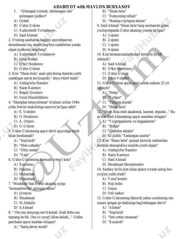6-sinf i qism, test — PDF
