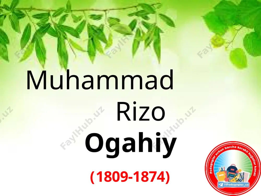 6. muhammad rizo ogahiy. g`azallar — PPTX