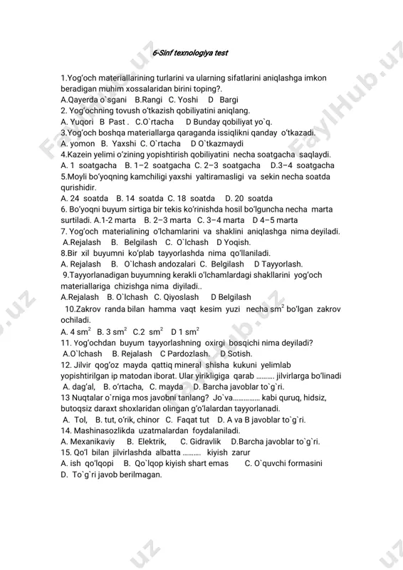 6-sinf texnologiya test — PDF