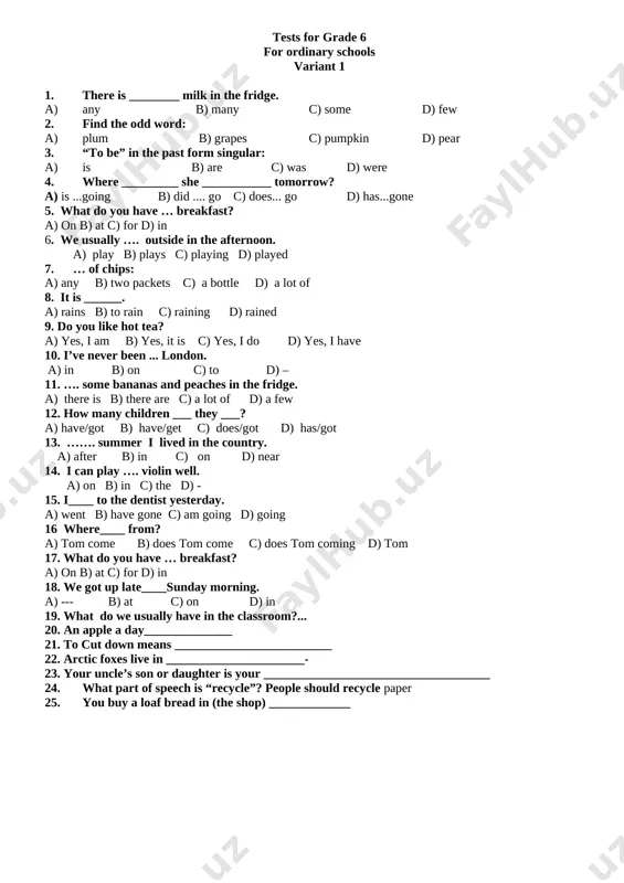 6-sinf ingl test — DOCX