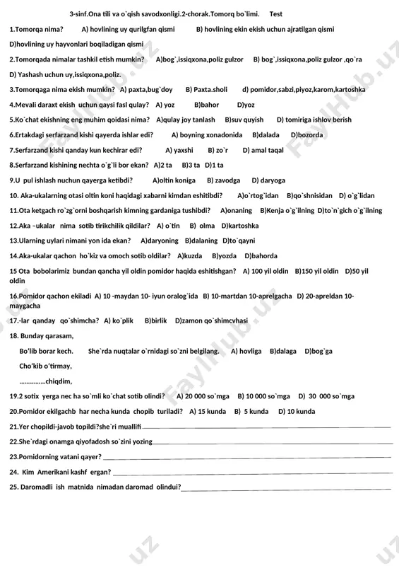 3-s.tomorqa bo`limi yuzasidan test.2-ch.matematika test — DOCX