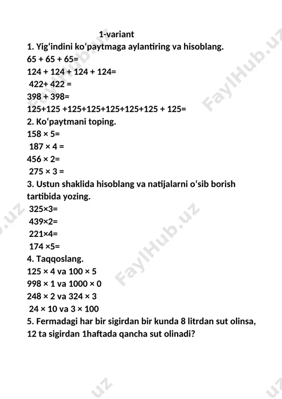 nazorat ishi listga chiqarish — DOCX