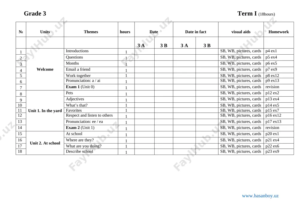 3-sinf ingliz tili ish reja yangi — DOCX