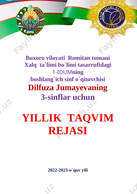 3- sinf ish rejalari 2022-2023 — DOCX