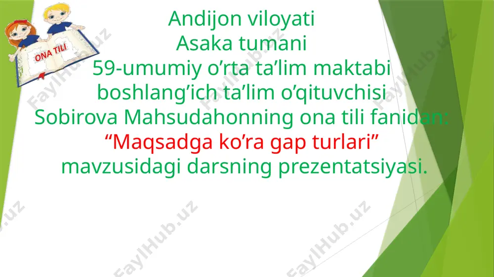 ona tili darsining prezentatsiyasi — PPTX