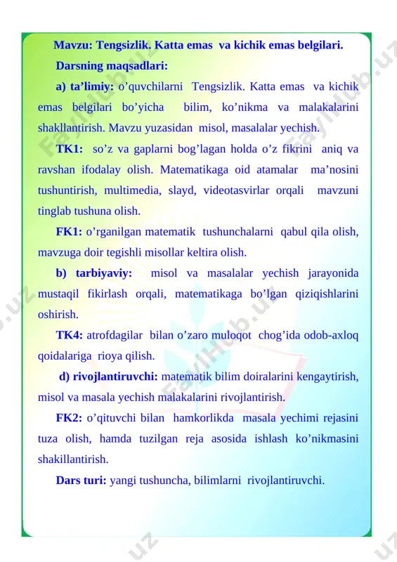 3-sinf matematika — DOC
