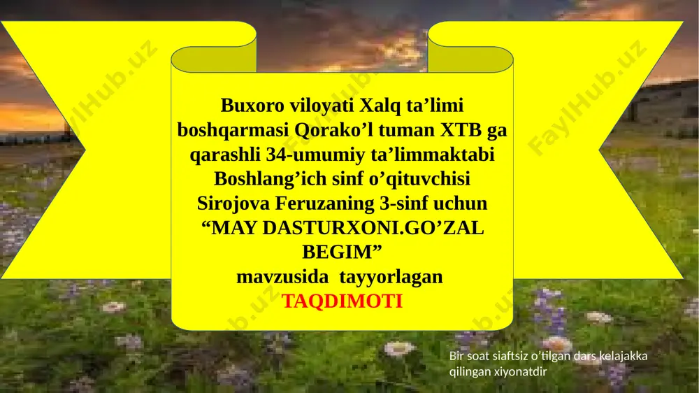 3-sinf o'qish may dasturxoni.go'zal begim — PPTX