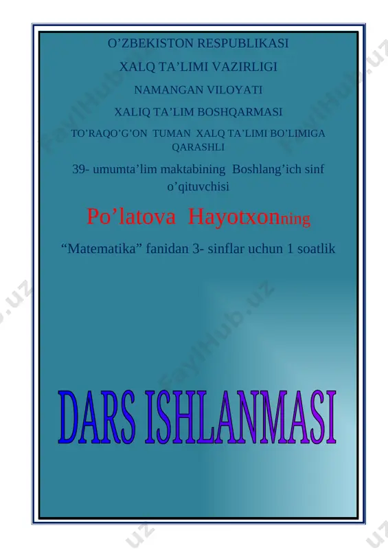 dars ishlanma matematika 3 sinf aralash son tushunchasi — DOCX