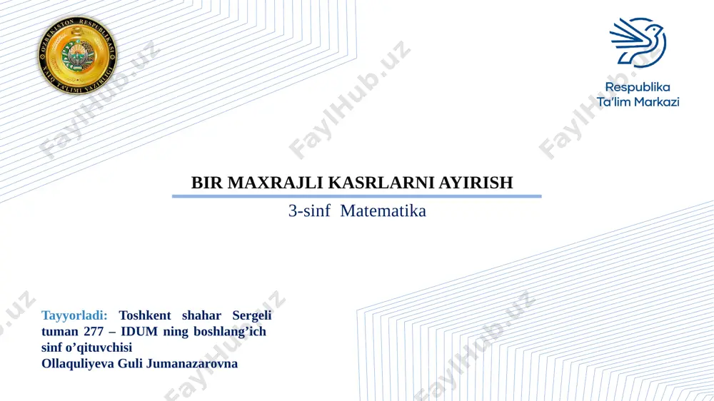 bir xil maxrajli kasrlarni ayirish — PPTX