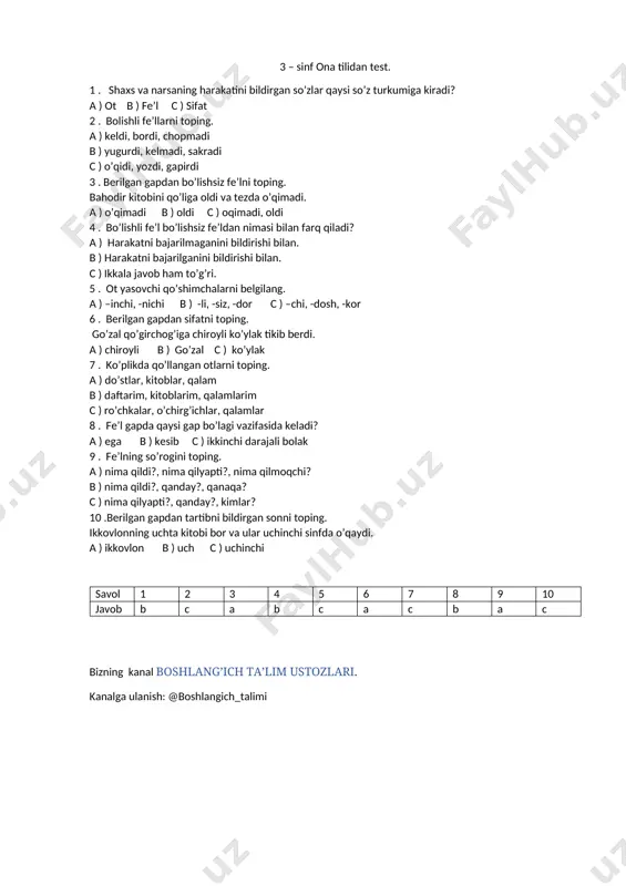 3-sinf ona tilidan test 1 n — DOCX