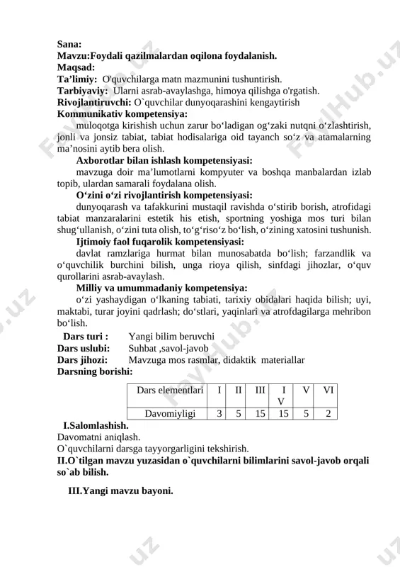 3-sinf foydali qazilmalardan oqilona foydalanish. — DOCX