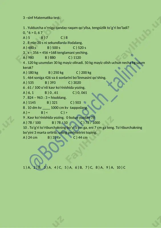3 - sinf matematika test. — DOCX
