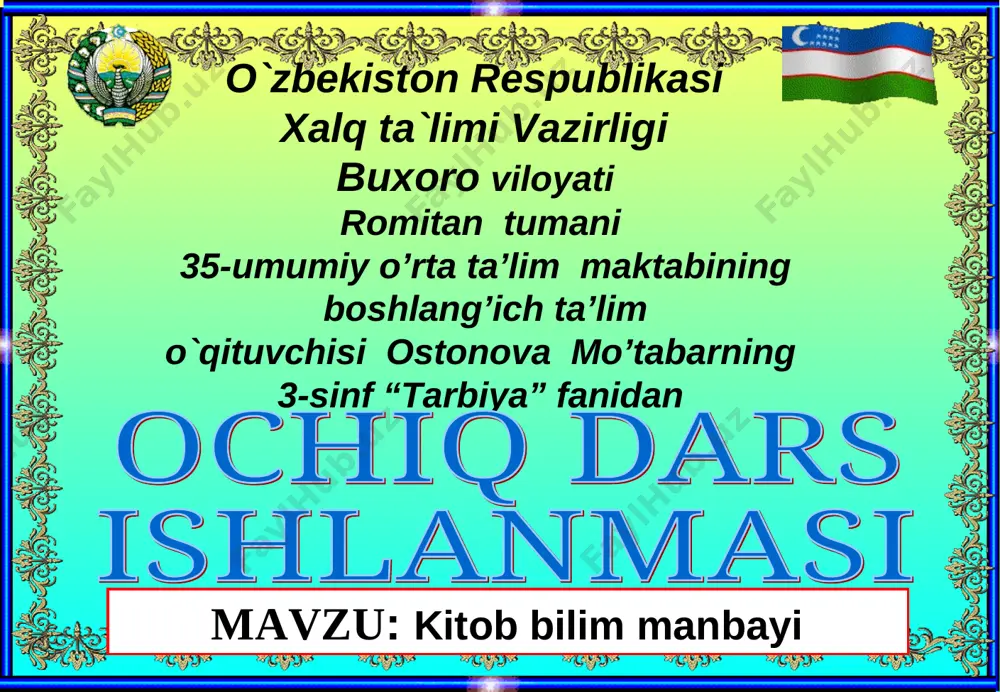 3-sinf tarbiya 3 chorak_kitob bilim manbai — PPT