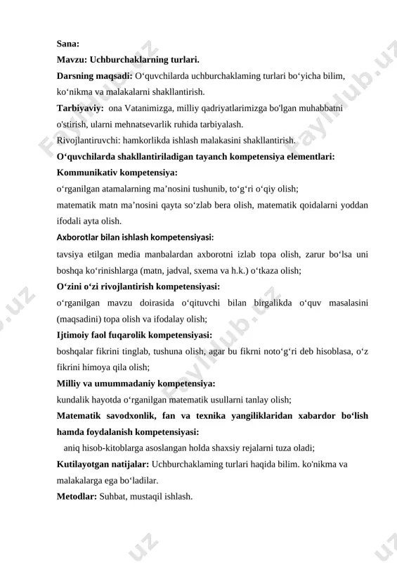 uchburchaklarning turlari 3-sinf 2018 — DOCX